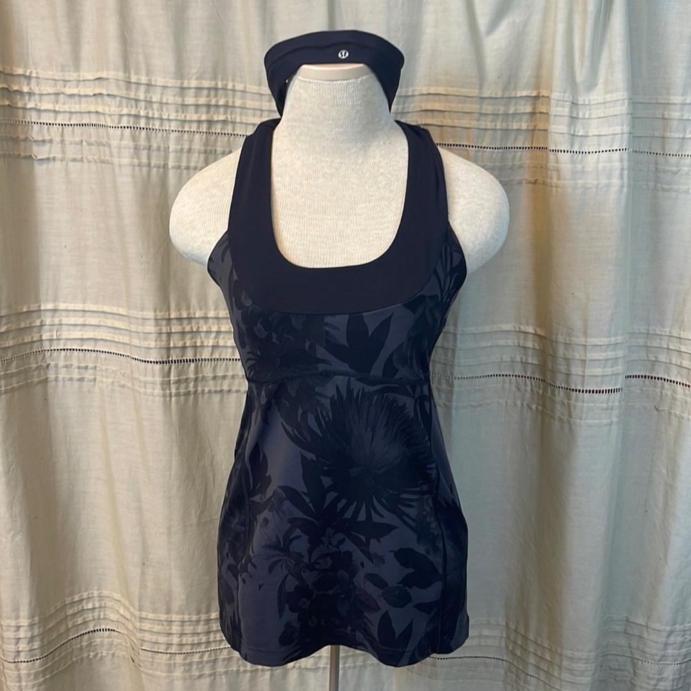 Lululemon Black Brisk Bloom Scoop Neck Tank and NWT headband